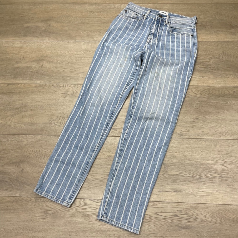 Pistola Denim Jeans Womens 25 Blue White Striped Straight Leg High Rise